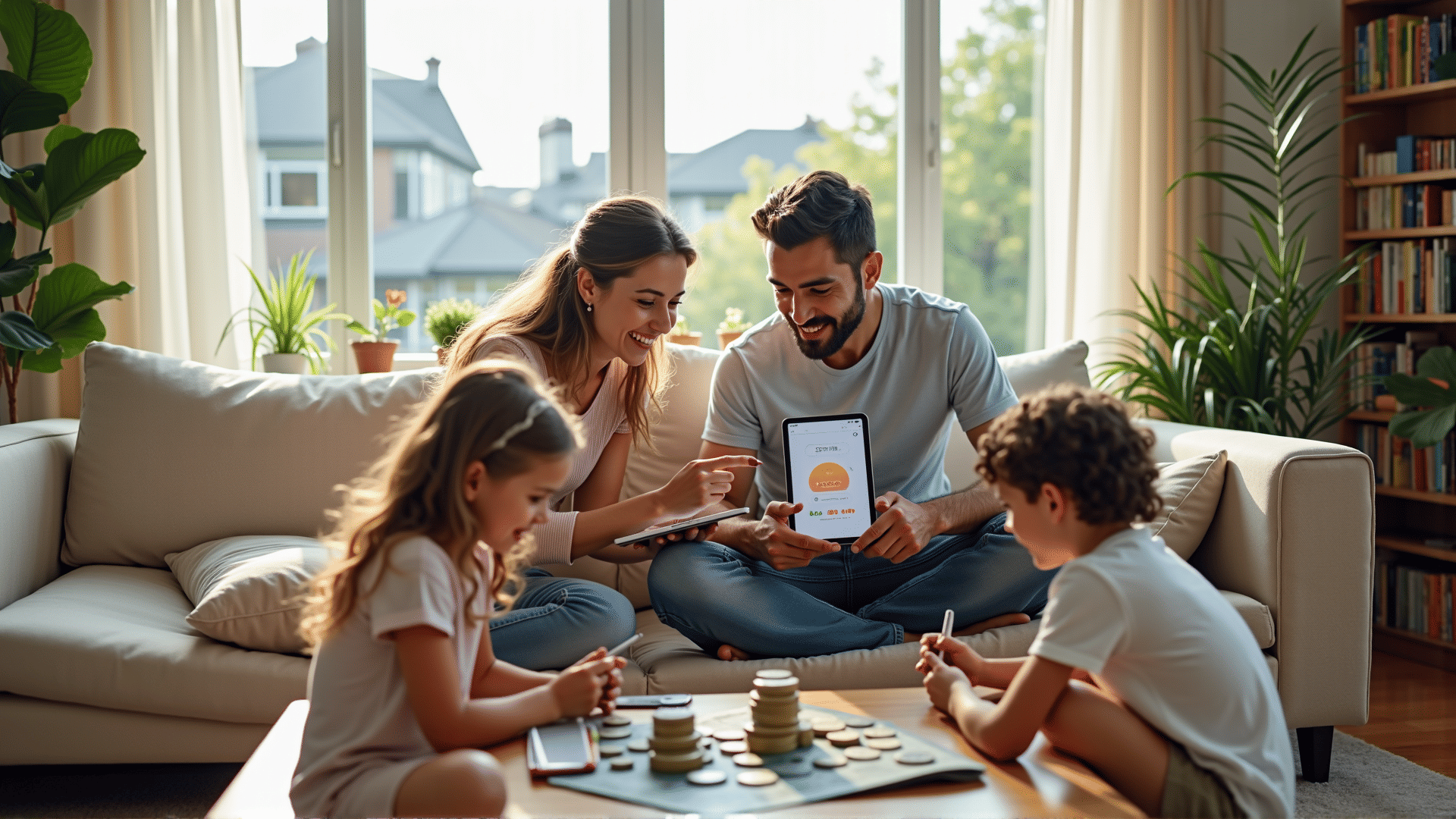 Family using personal banking services